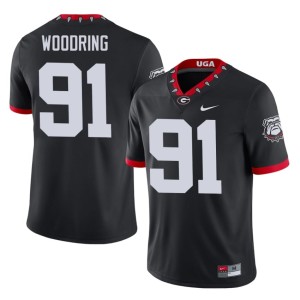#91 Peyton Woodring Bulldog Nation Mens Mascot 100th Anniversary NCAA Jersey - Black