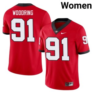 #91 Peyton Woodring UGA Bulldogs Women's Football Jersey - Red